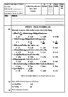 Đề kiểm tra giữa học kì 1 môn Toán Lớp 5 - Năm học 2014-2015 - Trường TH An Phong (Có đáp án)